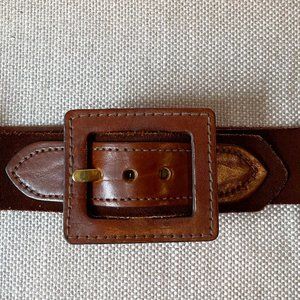 Vintage Suede Leather Brown Belt With Square Leather Buckle